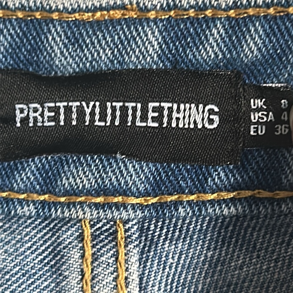 Pretty Little Thing Color Block Wide Leg High Rise Denim Jean - Picture 6 of 7